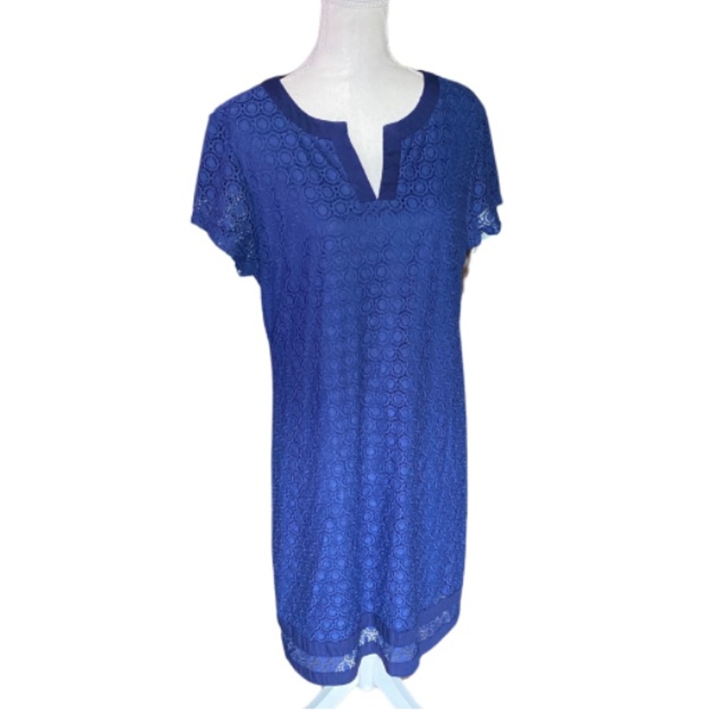 ISSAC MIZRAH LIVE! Women’s Navy Blue Knee Length, Lined, Short Sleeve Dress Sz L